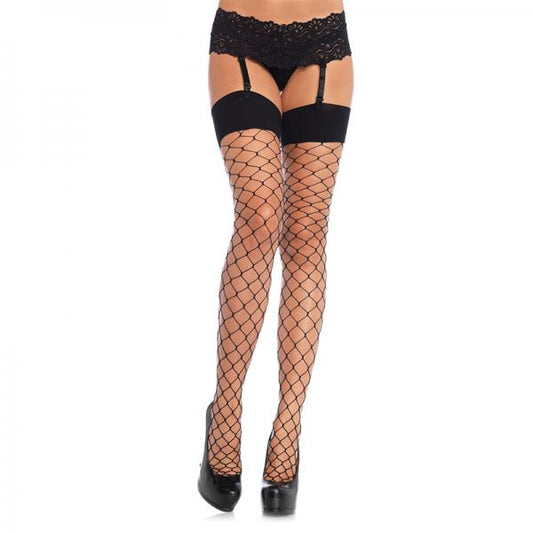 Spandex Fence Net Stockings With Reinforced Toe And Comfort Wide Band 1x-2x Black