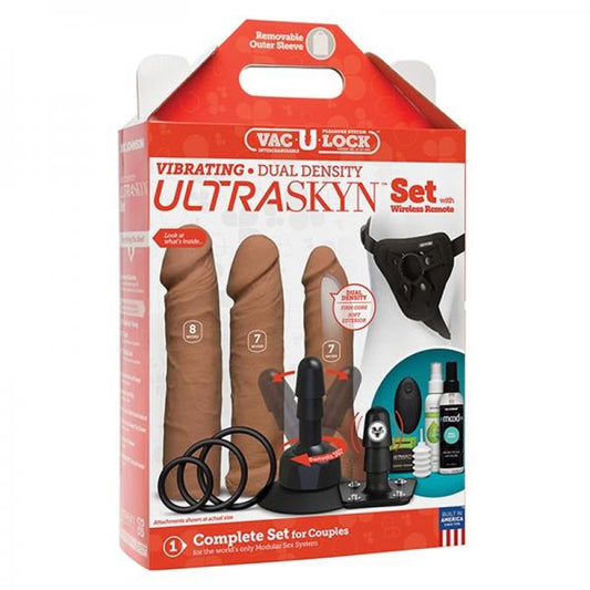 Vac-u-lock - Vibrating Dual Density Ultraskyn Set W/wireless Remote Caramel