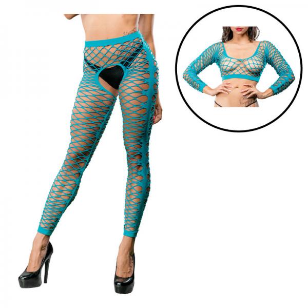 Turquoise Crotchless Side Panel Legging