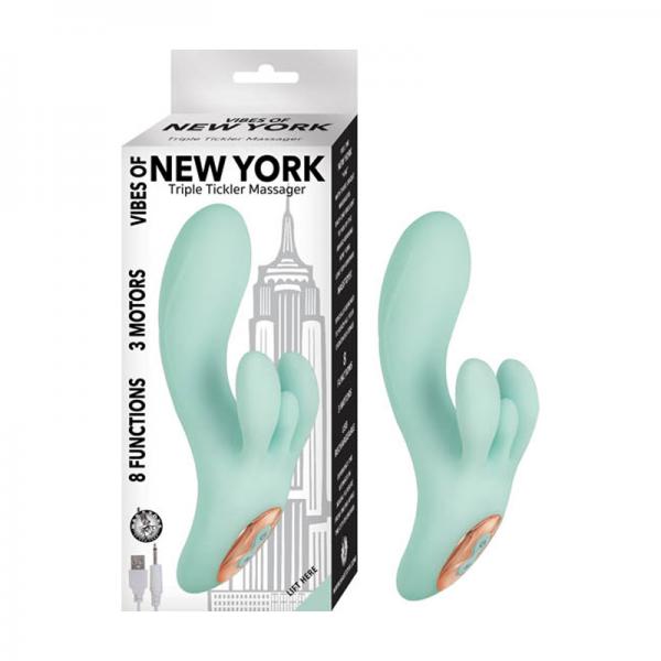 Vibes Of New York Triple Tickler Massager-aqua